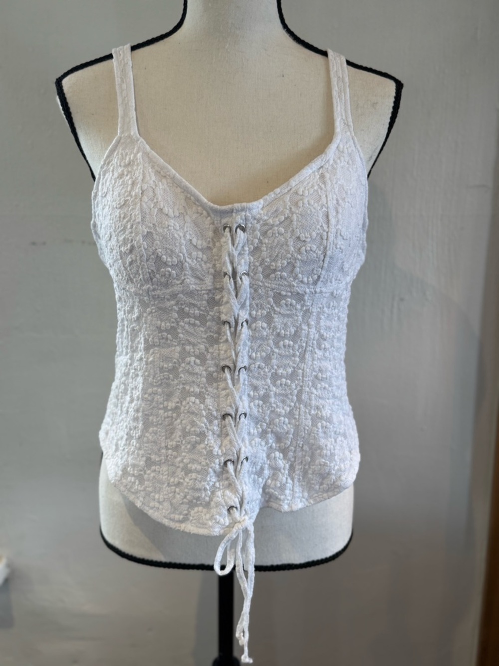 Textured Lace-Up Tank Top